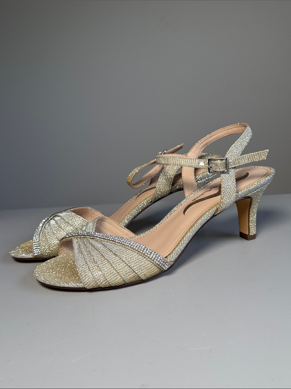 N by Nina NICASIA DIAMOND DUST Gold heels Open Toe cocktail pump‎s